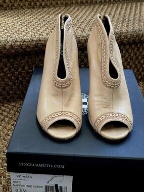 Vince Camuto Asta Nude Peep-Toe Braided Leather Ankle Boots